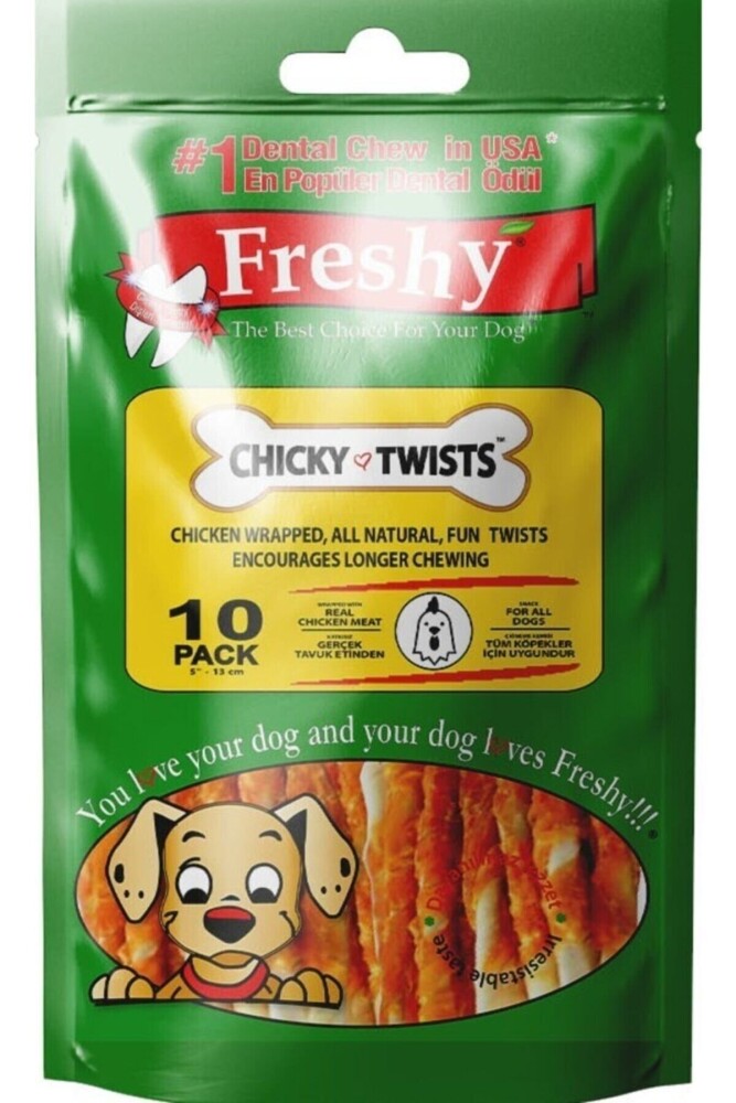 Freshy Tavuklu Twist Kurutulmuş Et Kaplı Çiğneme Burgu Çubuk 90 GR 13 CM 10'LU | SRC: Barcode: 8698595910228